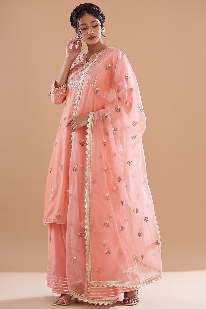 Pink Chanderi Embroidered Kurta Set by House of Supriya