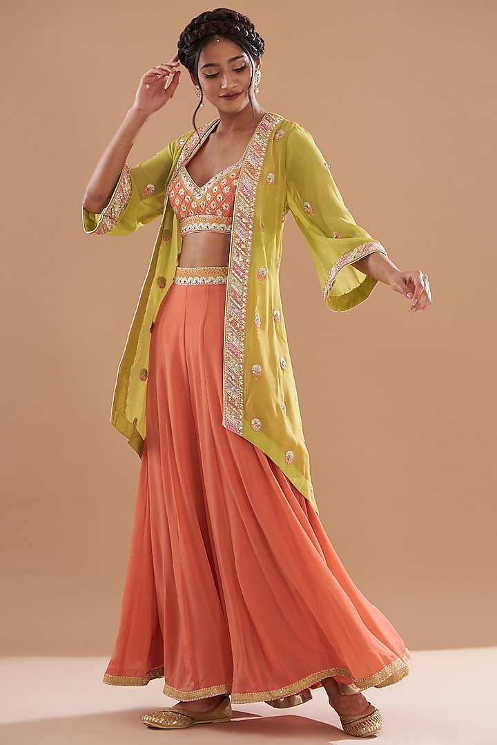 Orange Georgette Embroidered Sharara Set by House of Supriya at Pernia's Pop Up Shop