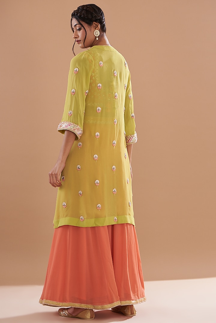 Orange Georgette Embroidered Wedding Sharara Set by House of Supriya at Pernia's Pop Up Shop
