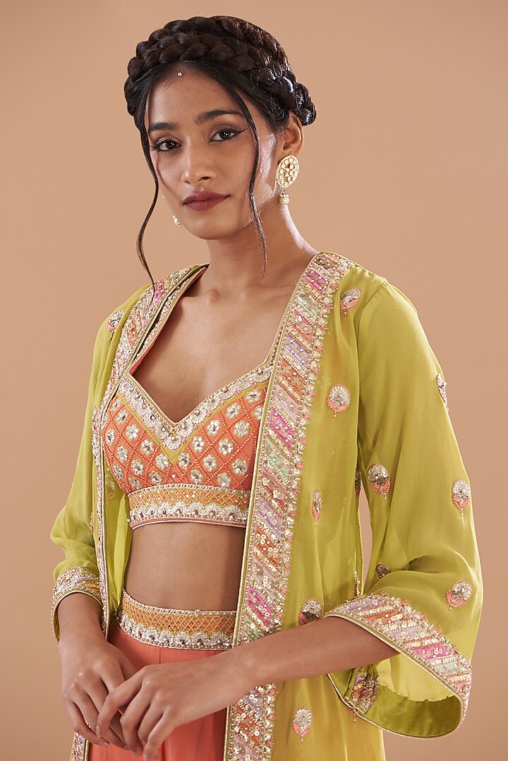 Orange Georgette Embroidered Wedding Sharara Set by House of Supriya at Pernia's Pop Up Shop