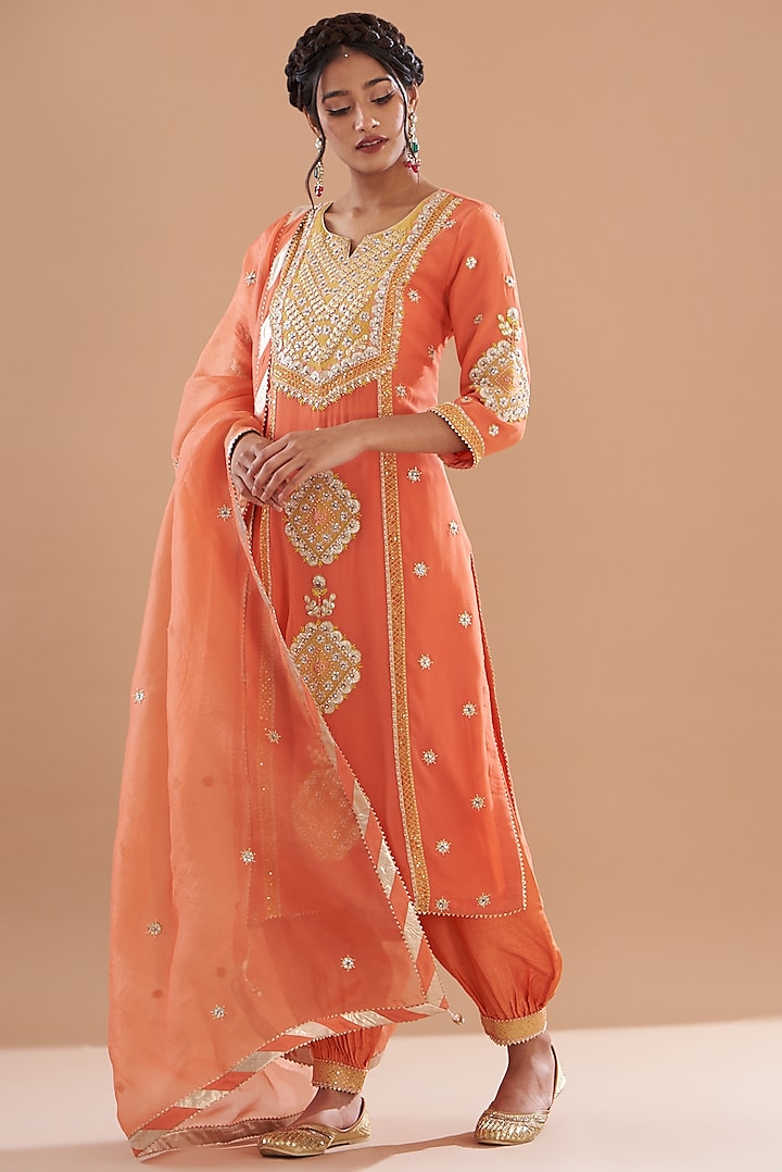 Orange Georgette Embroidered Kurta Set by House of Supriya at Pernia's Pop Up Shop