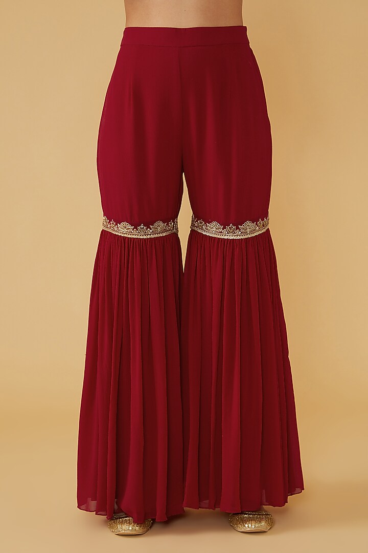 Red Silk Georgette Wedding Sharara Set by House of Supriya at Pernia's Pop Up Shop