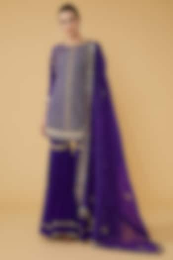 Purple Silk Georgette Sharara Set by House of Supriya