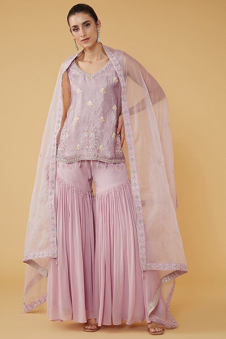 Pink Silk Georgette Sharara Set by House of Supriya