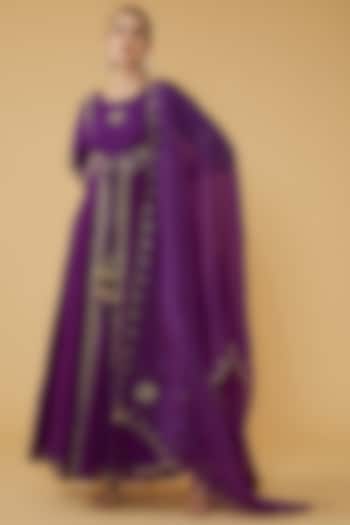 Purple Silk Georgette Embroidered Wedding Anarkali Set by House of Supriya at Pernia's Pop Up Shop