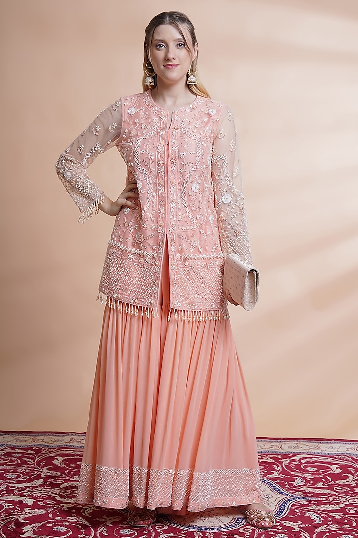 Peach Georgette Sharara Set by House of Supriya at Pernia's Pop Up Shop