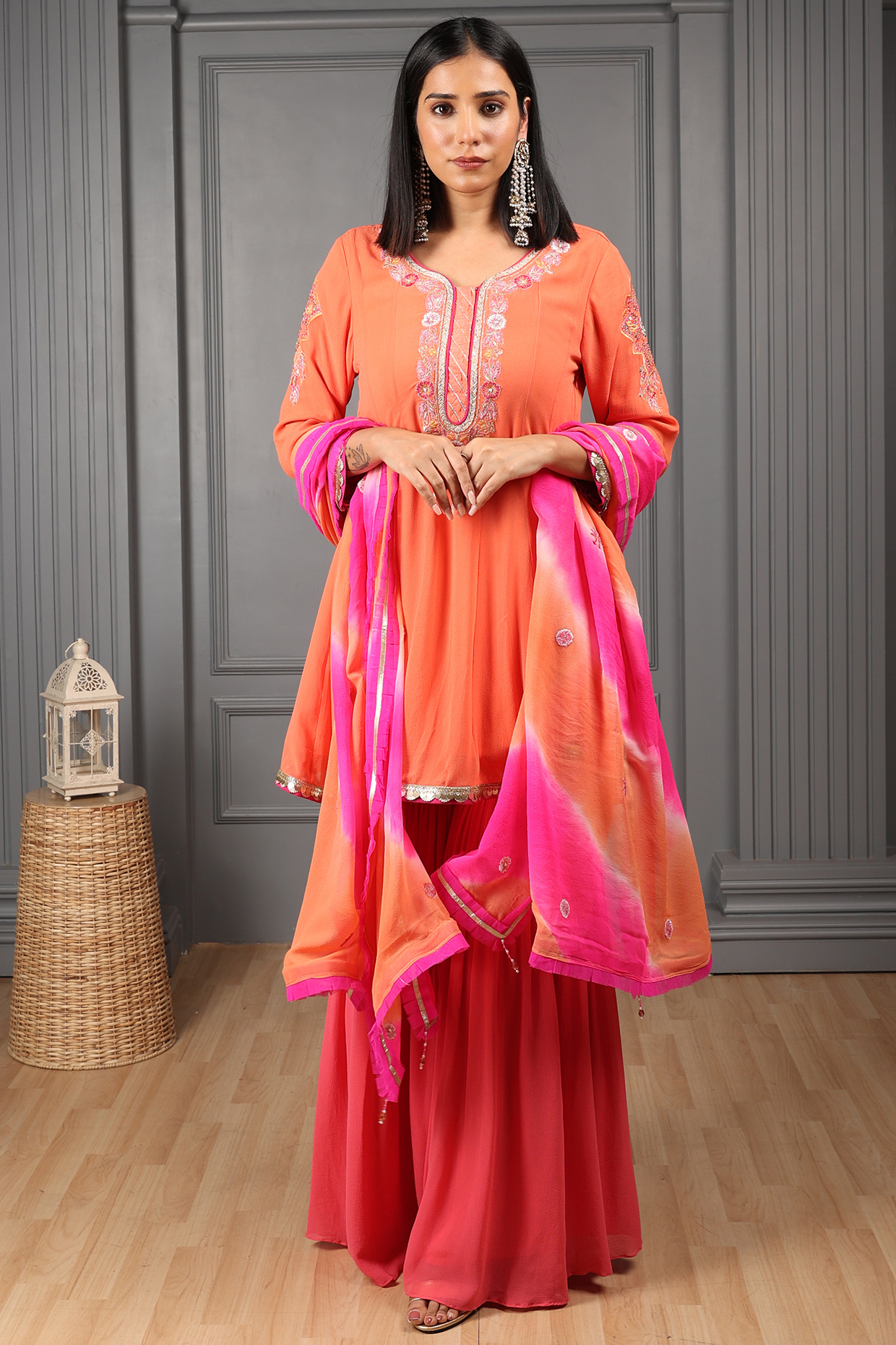 Orange Georgette Wedding Sharara Set by House of Supriya at Pernia's Pop Up Shop