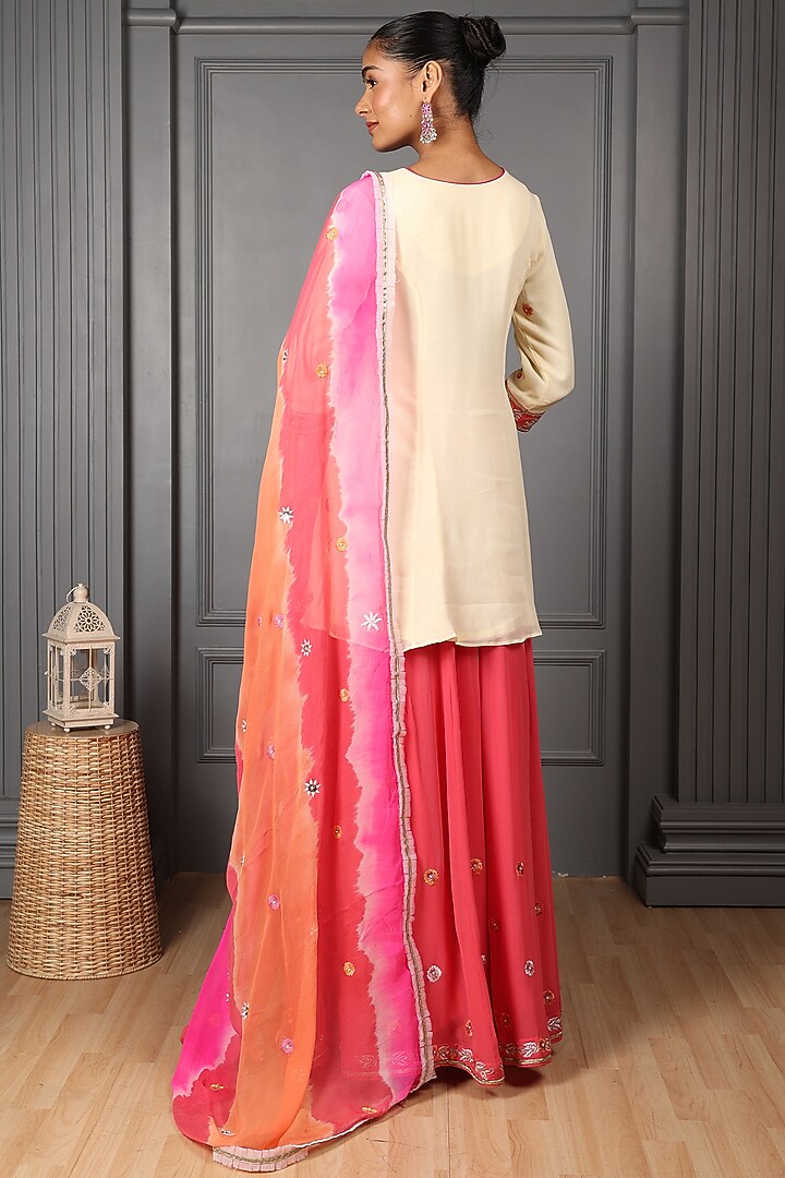 Off-White Silk Georgette Embroidered Kalidar Jacket Set by House of Supriya at Pernia's Pop Up Shop