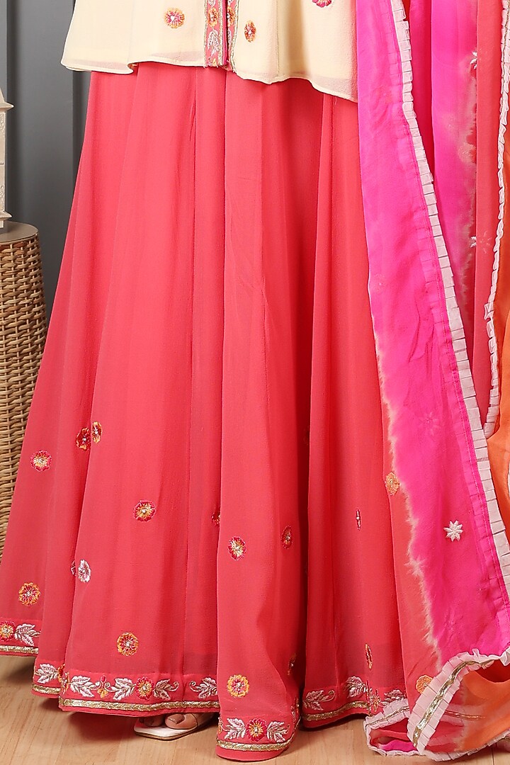 Off-White Silk Georgette Embroidered Kalidar Jacket Set by House of Supriya at Pernia's Pop Up Shop