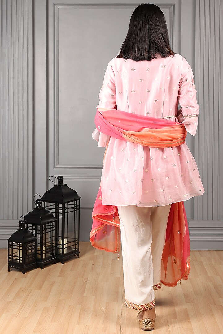 Baby Pink Silk Organza Thread Embroidered Jacket Set by House of Supriya at Pernia's Pop Up Shop