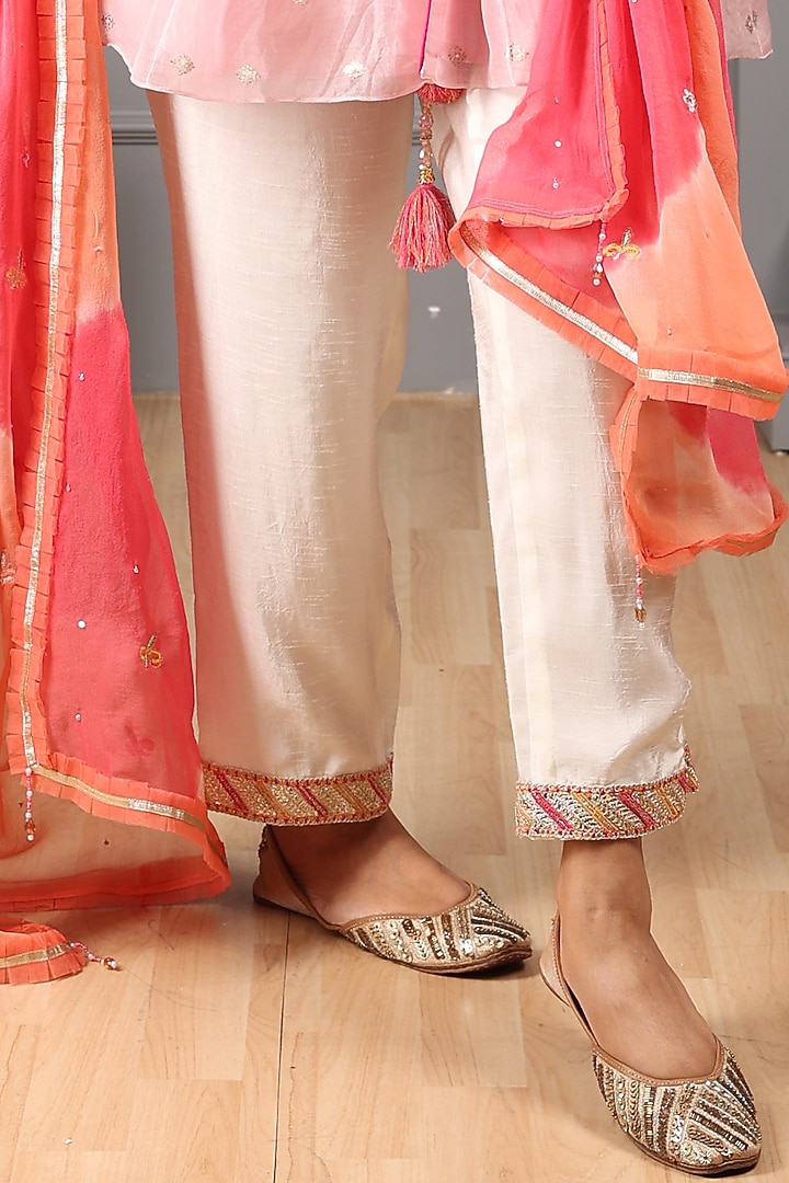 Baby Pink Silk Organza Thread Embroidered Jacket Set by House of Supriya at Pernia's Pop Up Shop