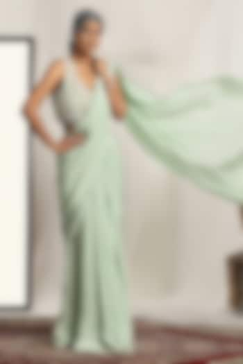 Sea Green Crepe & Shimmer Net Pre-Stitched Saree Set by House of Supriya at Pernia's Pop Up Shop