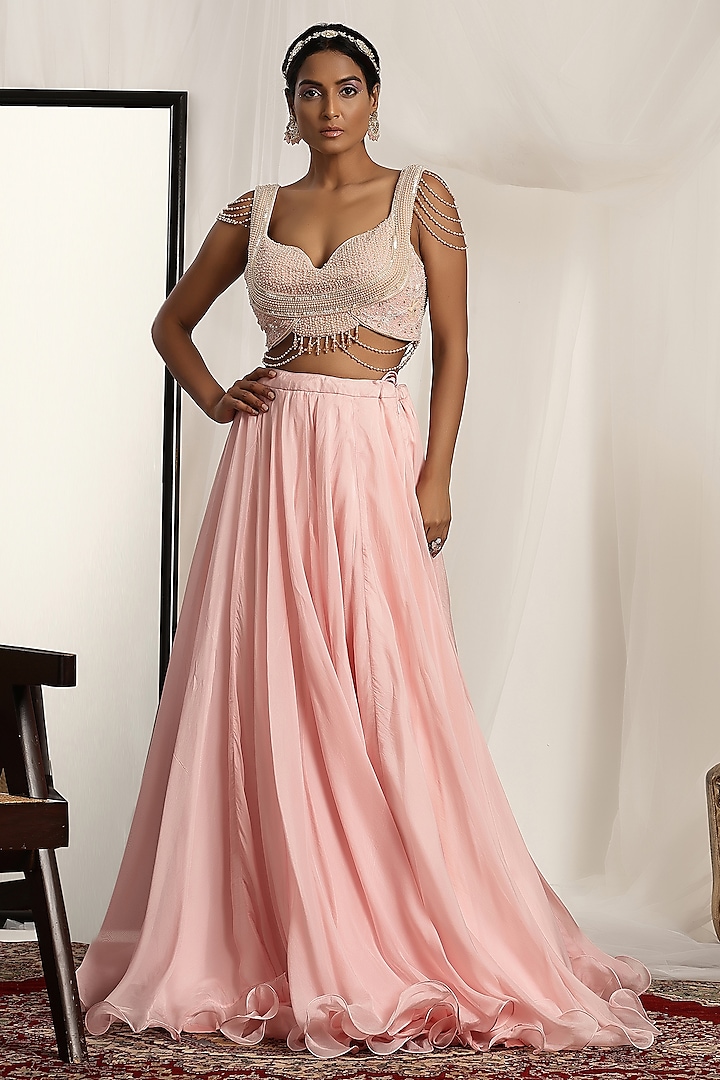 Baby Pink Shimmer Net Skirt Set by House of Supriya at Pernia's Pop Up Shop