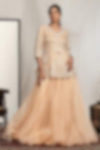 Peach Shimmer Net Skirt Set by House of Supriya at Pernia's Pop Up Shop