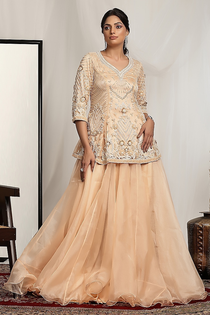 Peach Shimmer Net Skirt Set by House of Supriya at Pernia's Pop Up Shop