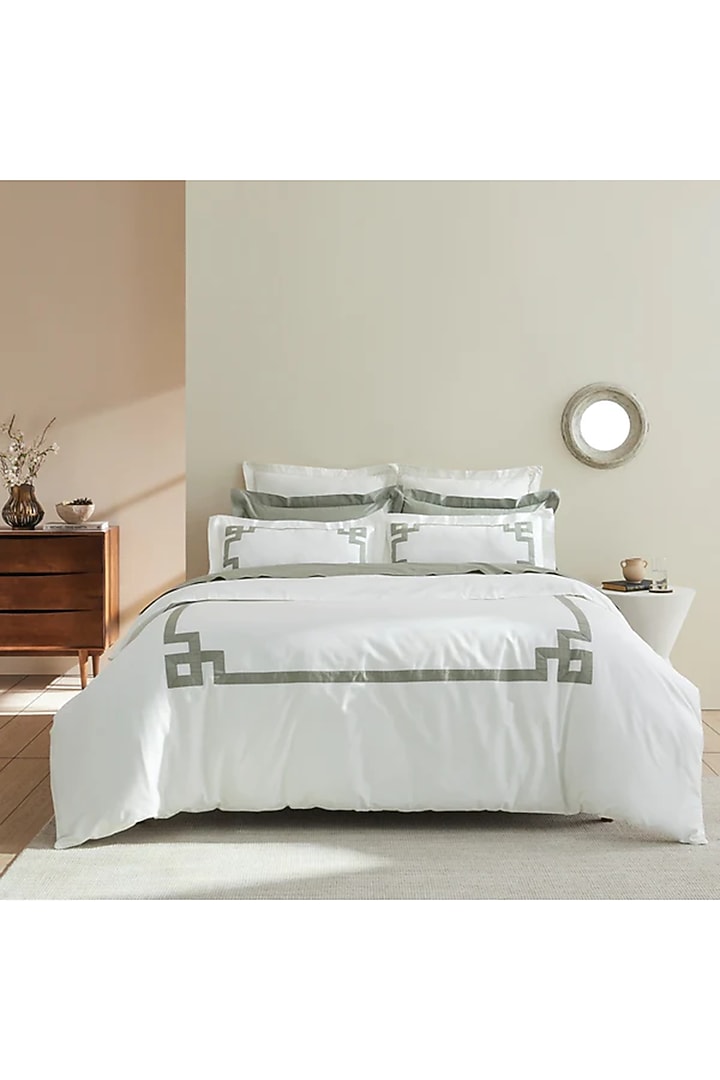 Sage Green Cotton Embroidered Bedcover Set by HOUMN at Pernia's Pop Up Shop