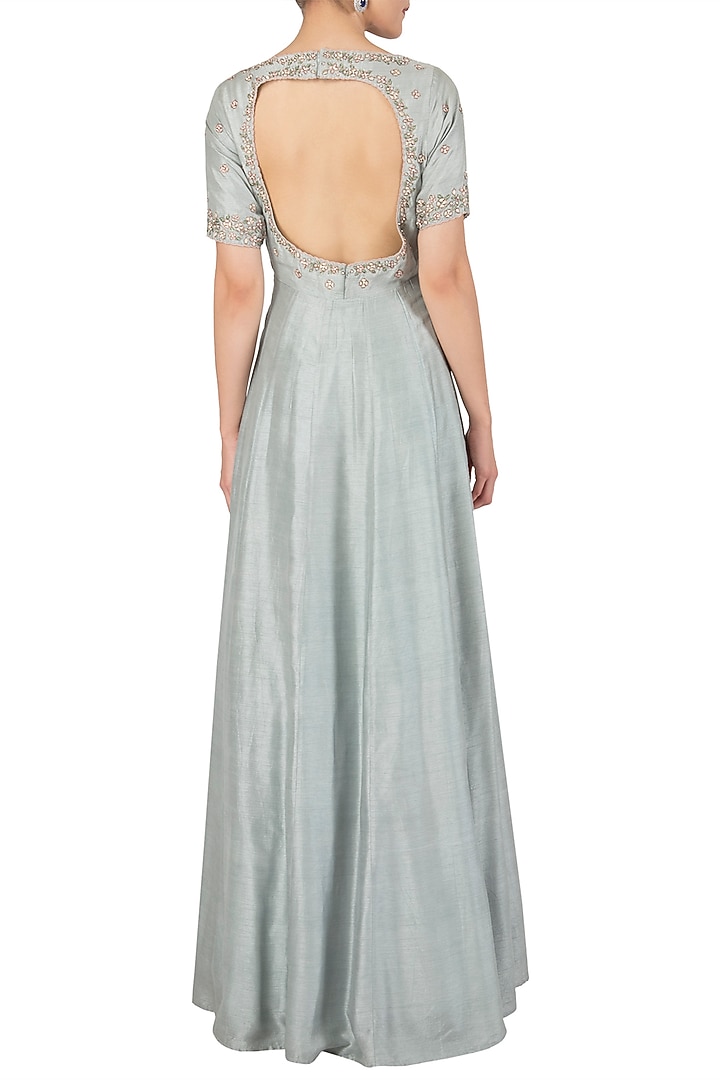 Powder blue embroidered anarkali set available only at Pernia's Pop Up Shop.