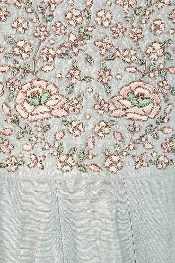 Powder blue embroidered anarkali set available only at Pernia's Pop Up Shop.