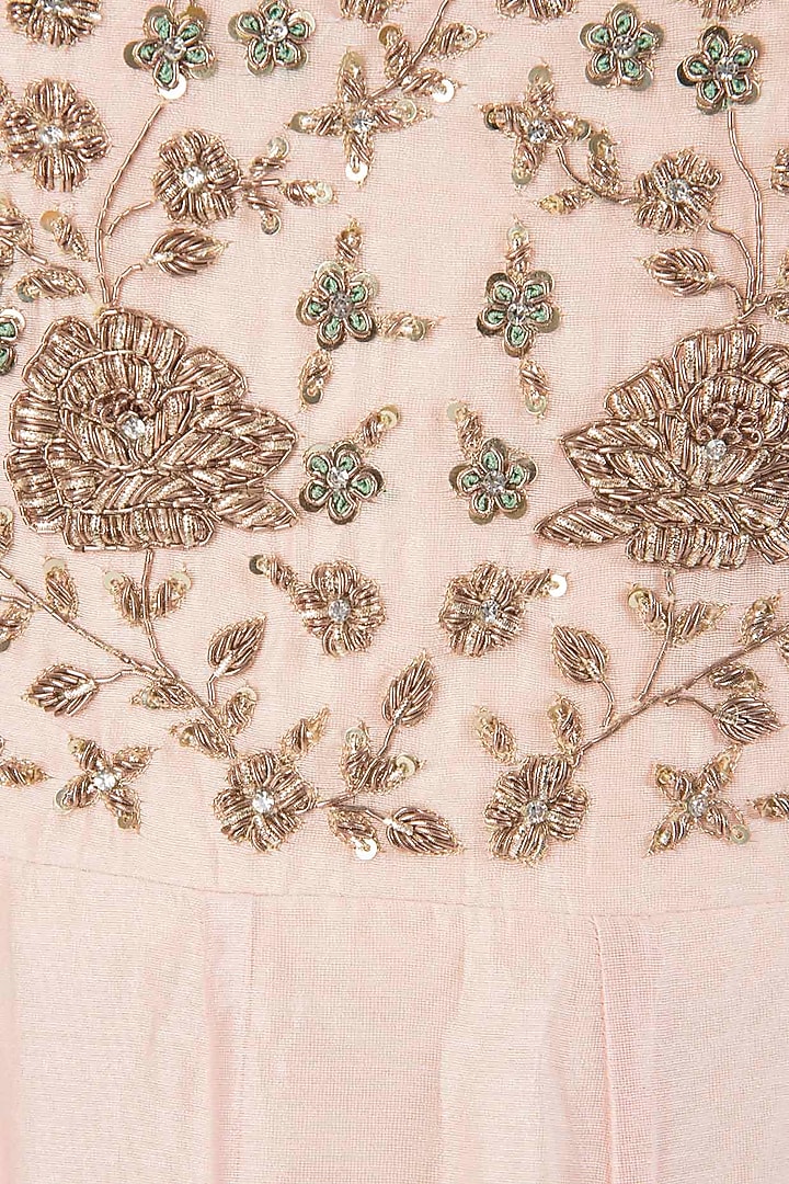 Salmon pink embellished anarkali set available only at Pernia's Pop Up Shop.