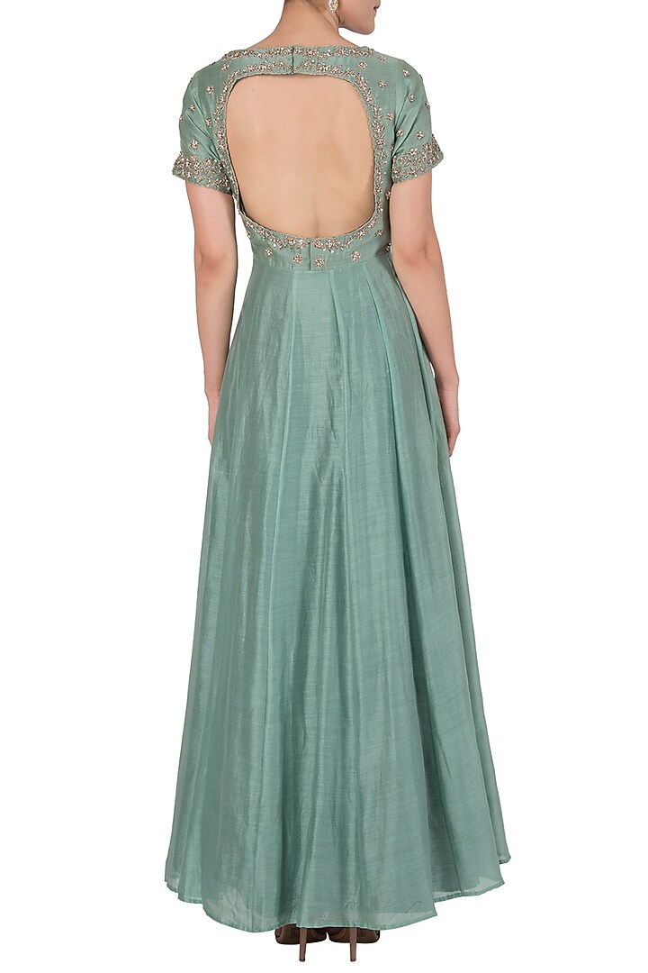 Sea green embroidered anarkali set available only at Pernia's Pop Up Shop.