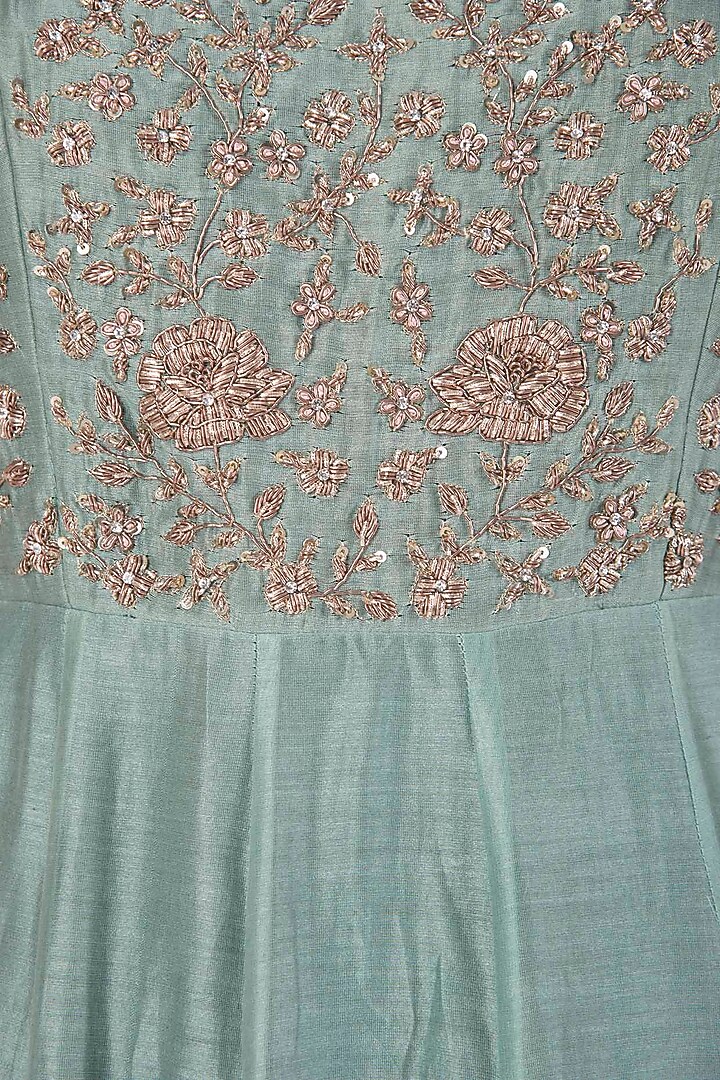 Sea green embroidered anarkali set available only at Pernia's Pop Up Shop.