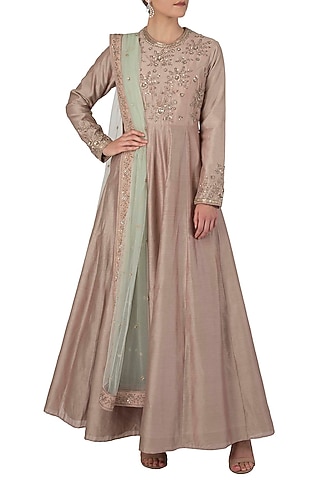 Muave Embroidered Anarkali Set by Himani And Anjali Shah
