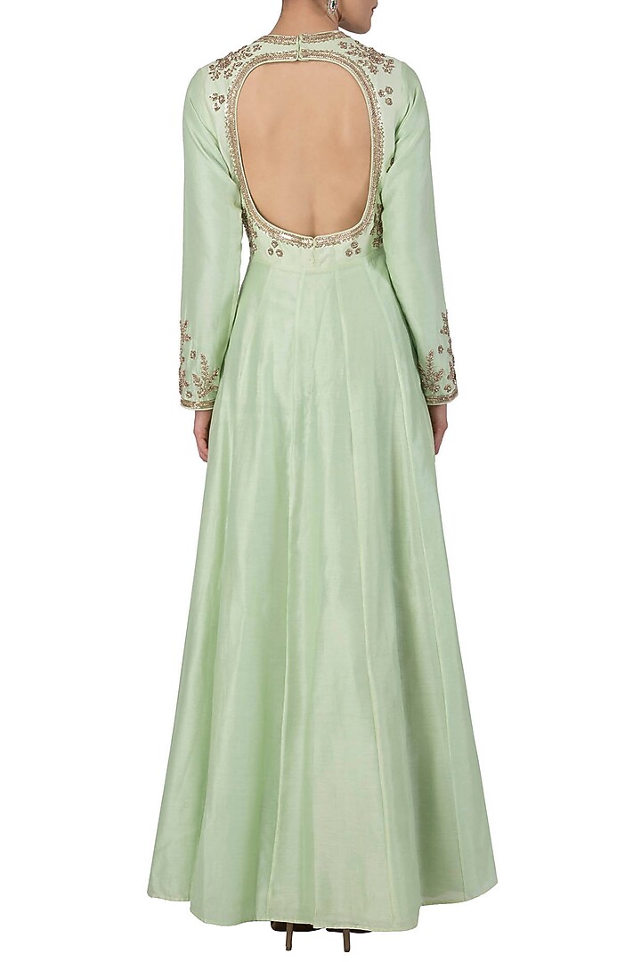 Mint green embroidered anarkali set available only at Pernia's Pop Up Shop.