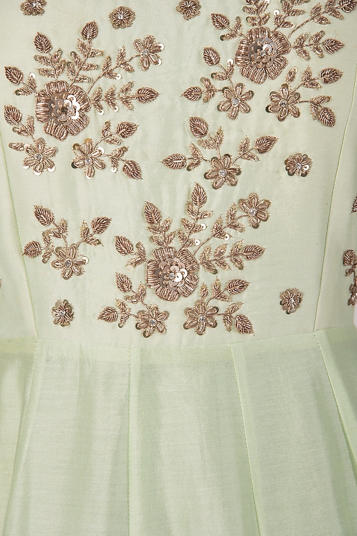 Mint green embroidered anarkali set available only at Pernia's Pop Up Shop.