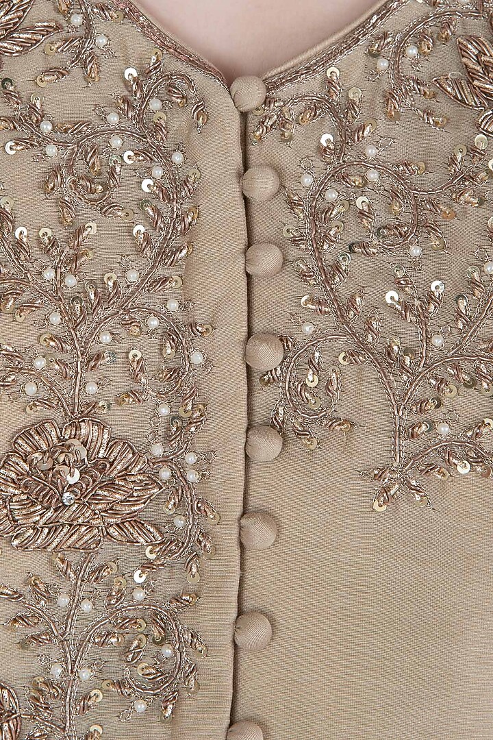 Beige embroidered anarkali with dupatta available only at Pernia's Pop Up Shop.