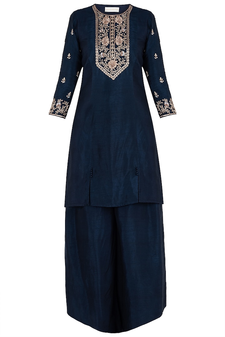 Navy Blue Embroidered Kurta Set by Himani And Anjali Shah