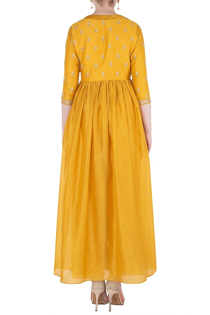 Mustard embroidered anarkali with pants available only at Pernia's Pop Up Shop.
