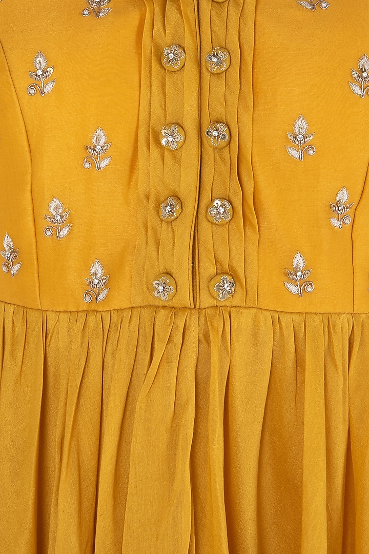 Mustard embroidered anarkali with pants available only at Pernia's Pop Up Shop.