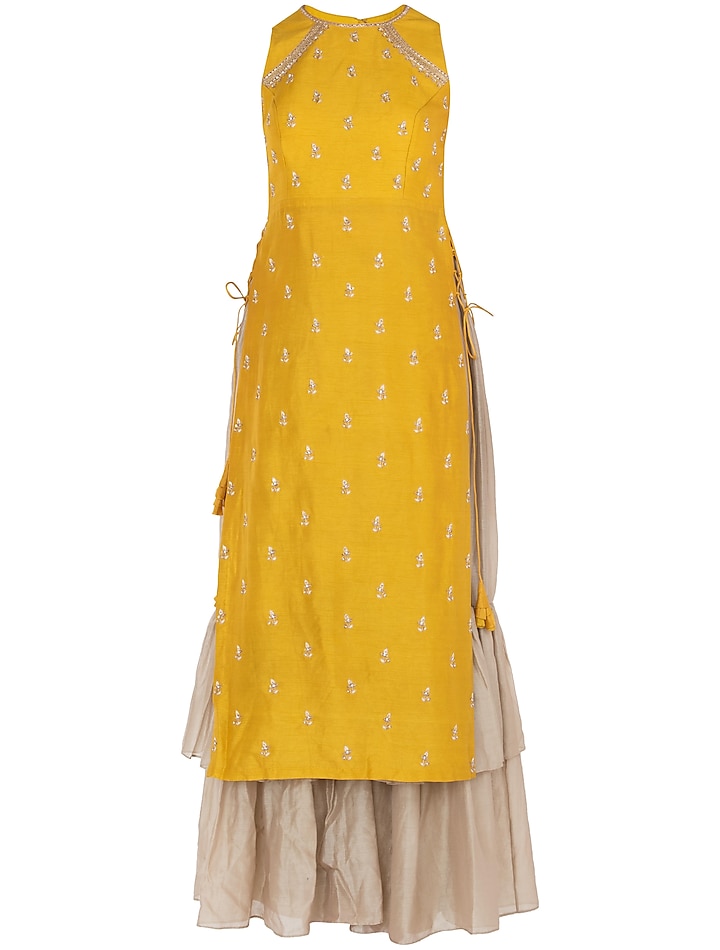 Mustard Embroidered Kurta with Layered Pants and Dupatta by Himani And Anjali Shah