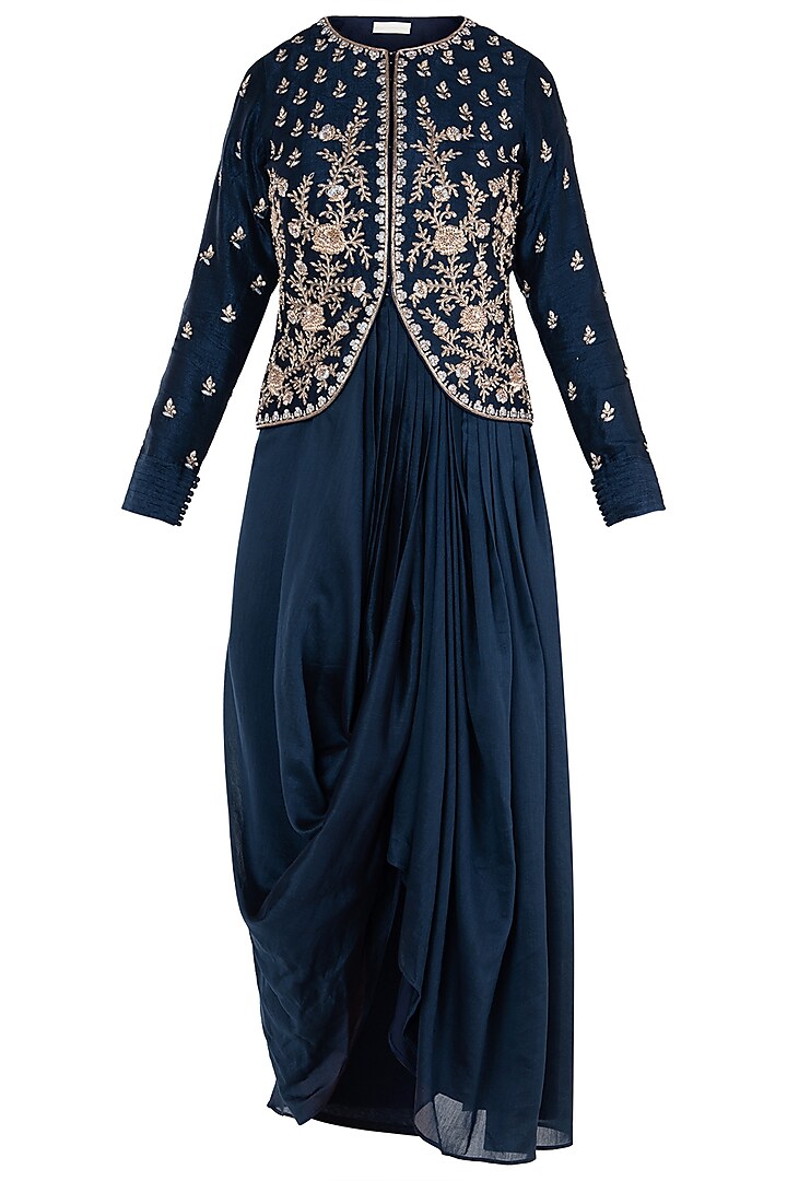 Navy Blue Embroidered Jacket by Himani And Anjali Shah
