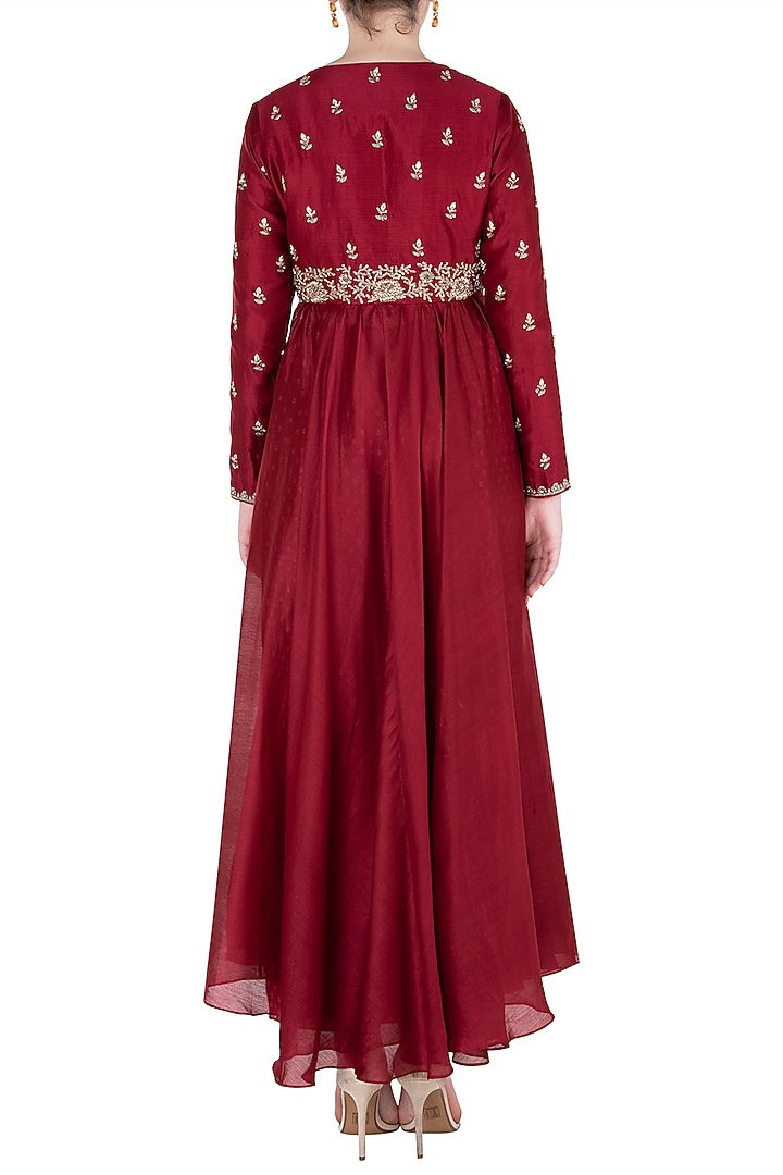 Red embroidered anarkali with pants available only at Pernia's Pop Up Shop.
