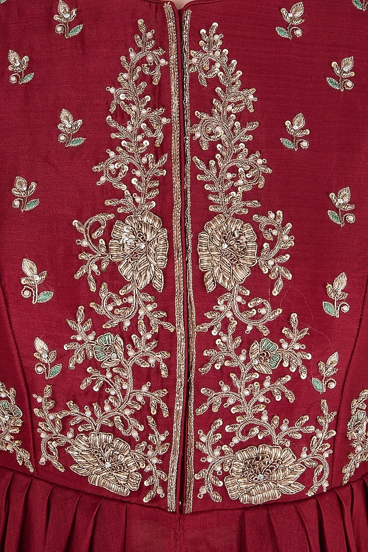 Red embroidered anarkali with pants available only at Pernia's Pop Up Shop.
