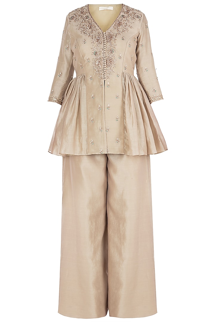 Beige Embroidered Jacket with Pants by Himani And Anjali Shah