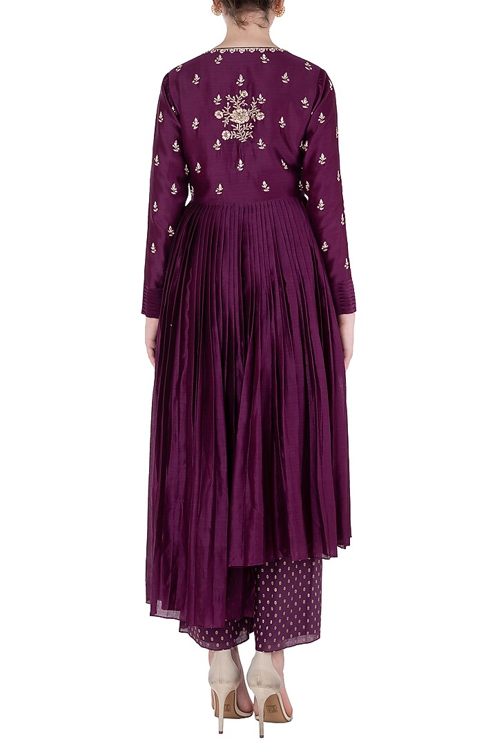 Wine front open embroidered jacket with pants available only at Pernia's Pop Up Shop.