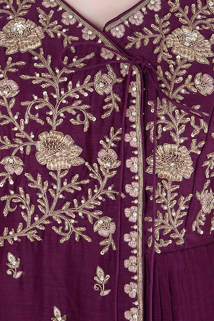 Wine front open embroidered jacket with pants available only at Pernia's Pop Up Shop.