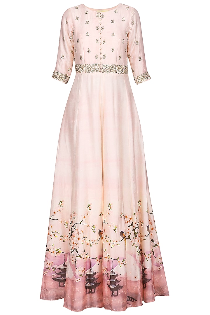 Salmon Pink Zardozi Embroidered Anarkali Gown by Himani And Anjali Shah
