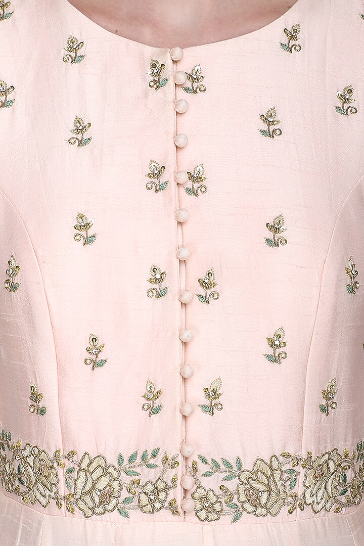 Salmon pink zardozi embroidered anarkali gown available only at Pernia's Pop Up Shop.