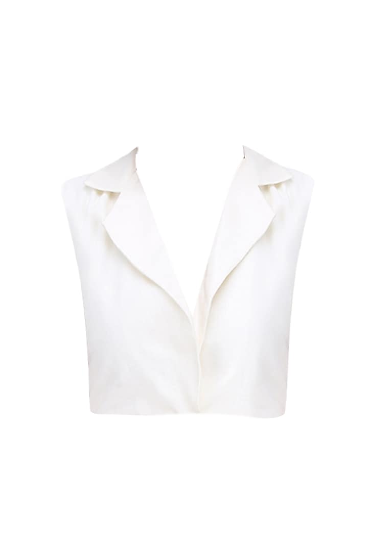 White Wide Collar Sleeveless Crop Top by House of Sohn