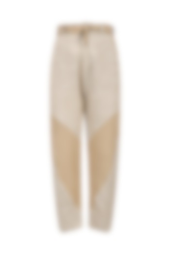 Beige and Brown Patchwork Knee Cutouts Pants by House of Sohn