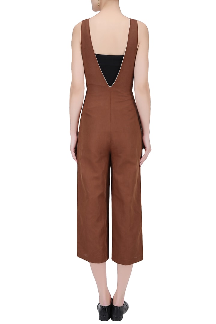 Rust brown v neck sleeveless jumpsuit available only at Pernia's Pop Up Shop.