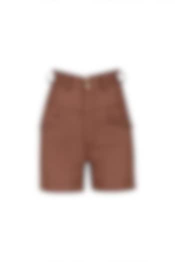 Rust Brown High Waisted Linen Shorts by House of Sohn