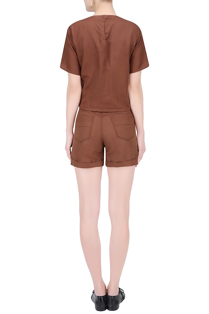 Rust brown high waisted linen shorts available only at Pernia's Pop Up Shop.