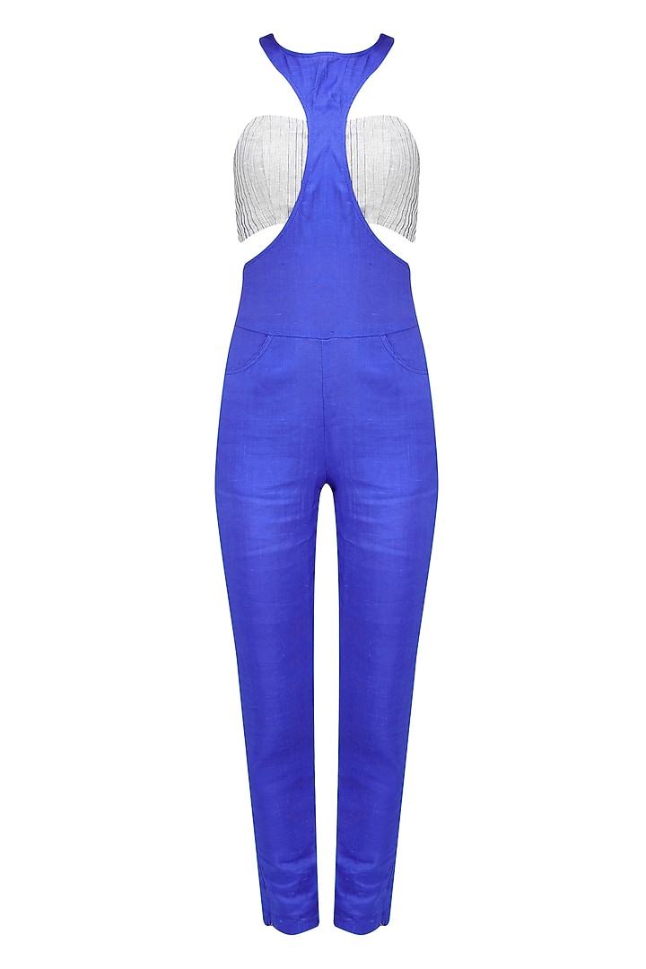 Moroccan blue racerfront jumpsuit available only at Pernia's Pop Up Shop.