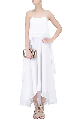 White Layered Long Strappy Dress by House of Sohn