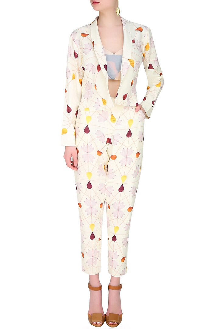Cream multcoloured droplet pants available only at Pernia's Pop Up Shop.