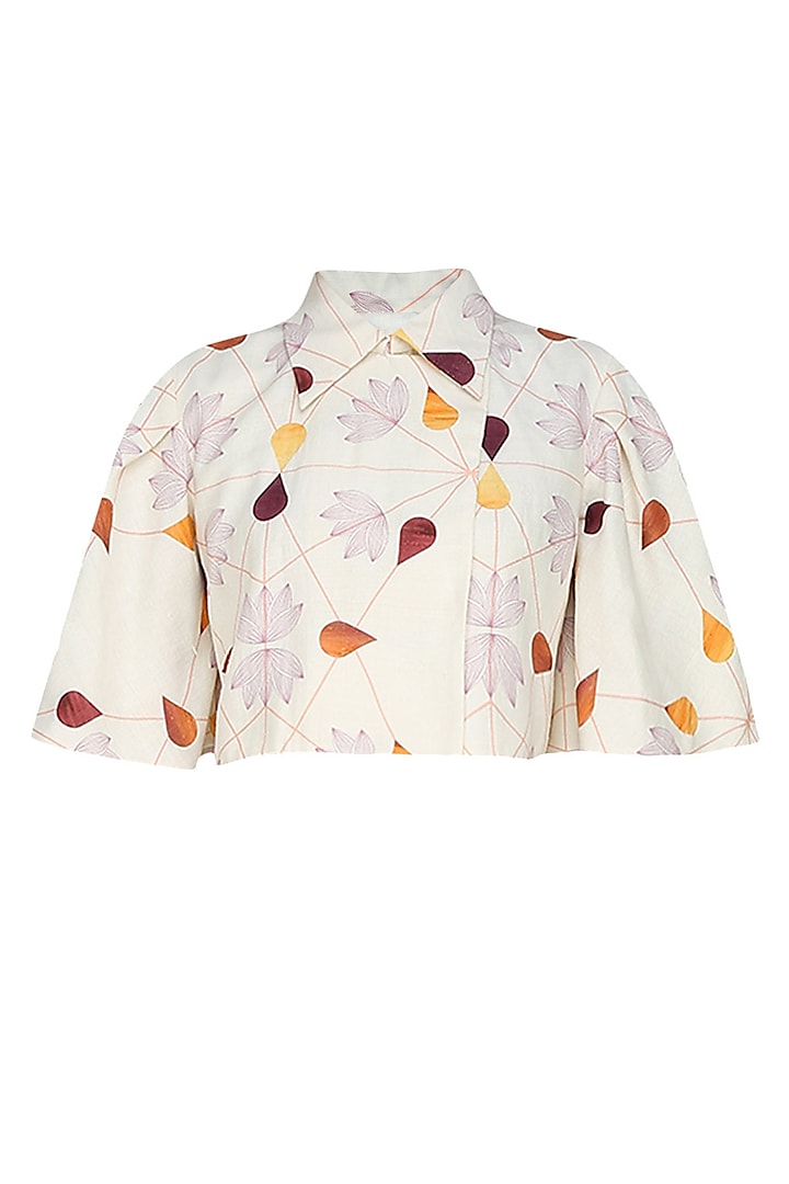 Cream droplets and autumn leaves printed crop blazer by House of Sohn